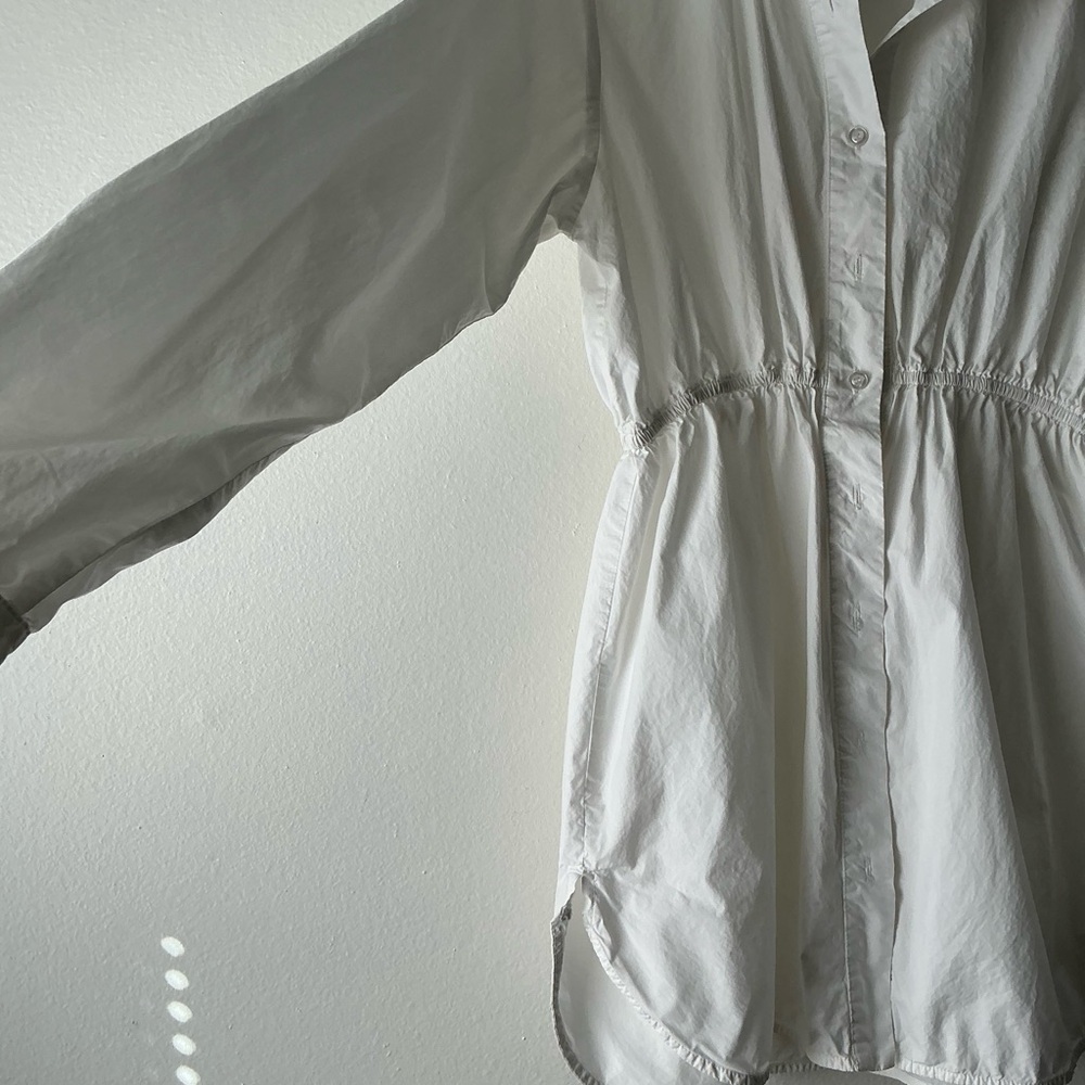 Mable white Button Down Shirt Dress Cinched Waist Long Sleeve Size: Small - Picture 6 of 15